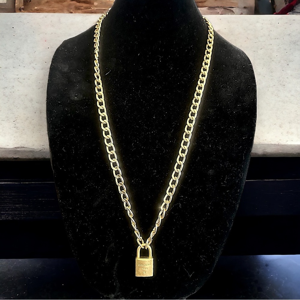 Louis Vuitton authentic padlock 🔒w/chain necklace luxxe vintage piece brass